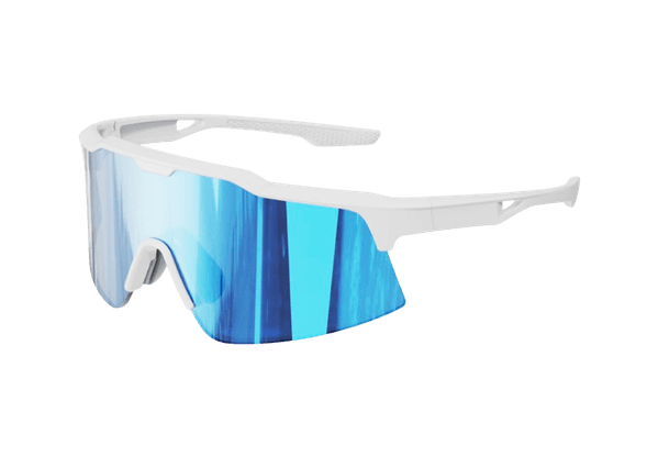AeroFrost Blue Mirror - Race-day aero shield with a blue mirror lens — speed-focused, lightweight